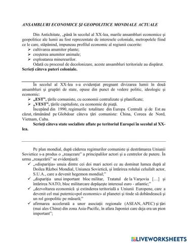 Ansambluri economice şi geopolitice mondiale actuale