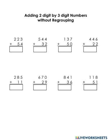 Adding 2 digit by 3 digit Numbers