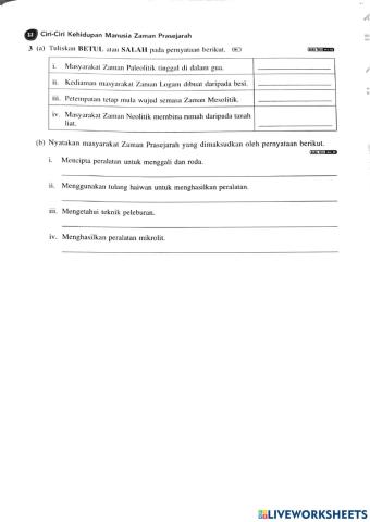 Bab 3.3 : Ciri -ciri Kehidupan Manusia Zaman Prasejarah