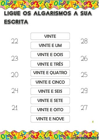 Números 20 a 29