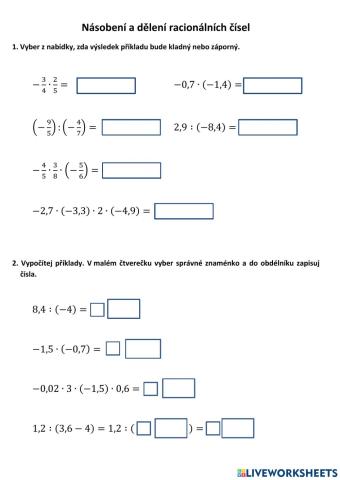 Násobení a dělení racionálních čísel