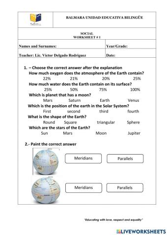 Worksheet about The Earth