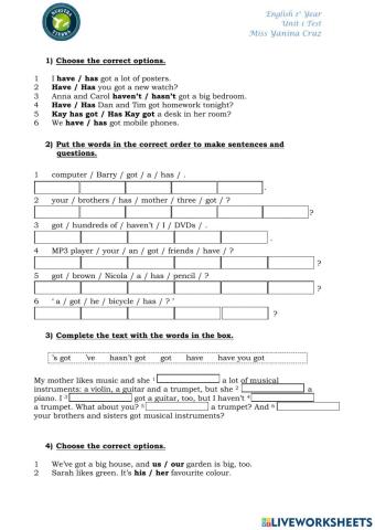 Next Move 1 - Unit 1 Test