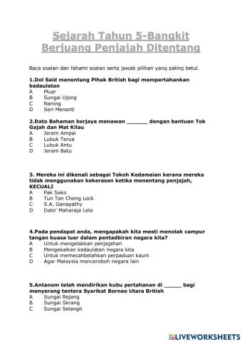 Unit 5:Bangkit Berjuang Penjajajh Ditentang