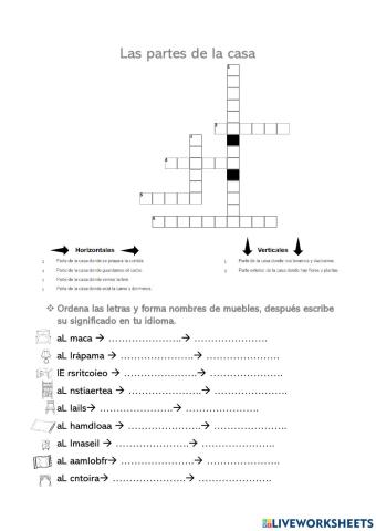 Partes de la casa y muebles del dormitorio