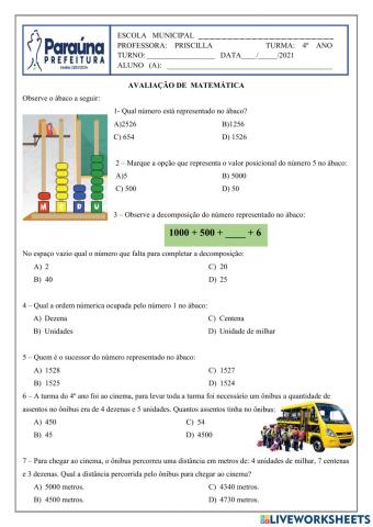 Avaliação de matemática