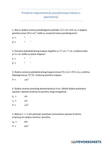 Primjena trigonometrije pravokutnog trokuta u planimetriji 2.dio