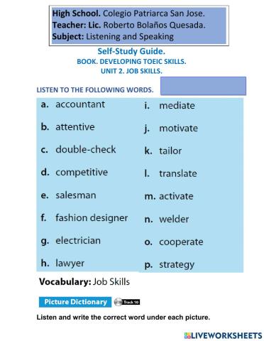 UNIT 2 JOB SKILLS. DEVELOPING 