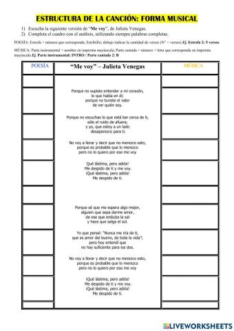 Forma musical: Estructura de la canción -Me voy-