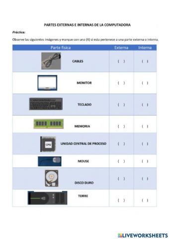 Partes internas y externas de la computadora