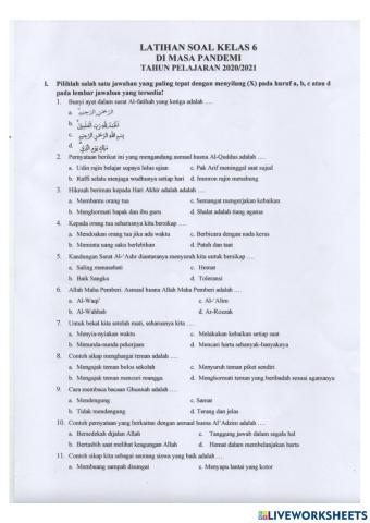 Soal latihan pai kelas 6