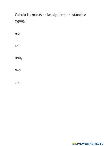 Calcular masas molares