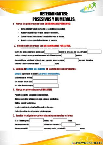 Determinante posesivos y numerales