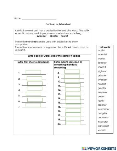 Suffix er est or and ist