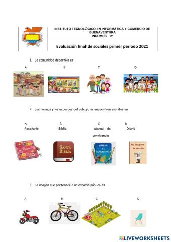 Evaluación final de sociales primer periodo