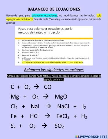 Balanceo de ecuaciones