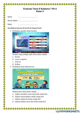 Evaluasi Tema 9 Subtema 1 PB 5