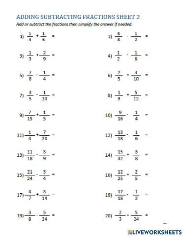 Add and subtract with unlike denominators 1