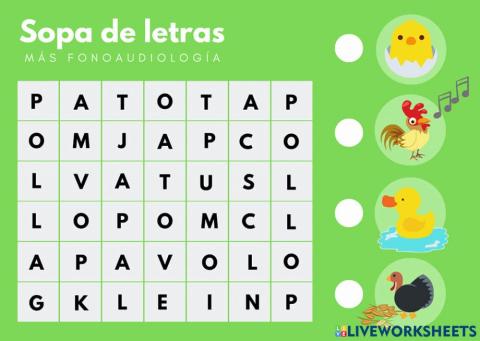 Sopa de letras de animales