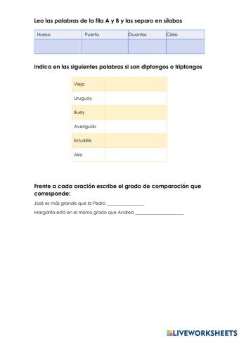 Diptongos, Triptongos, Adjetivos Comparativos