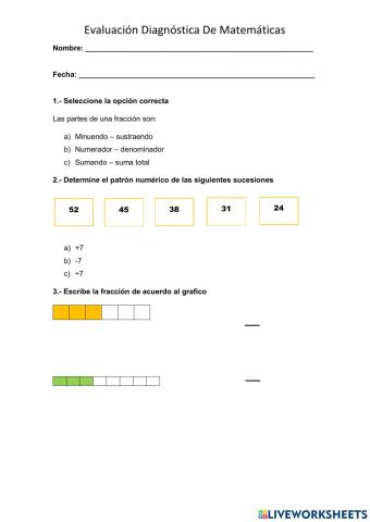 Evaluación diagnostica matemáticas