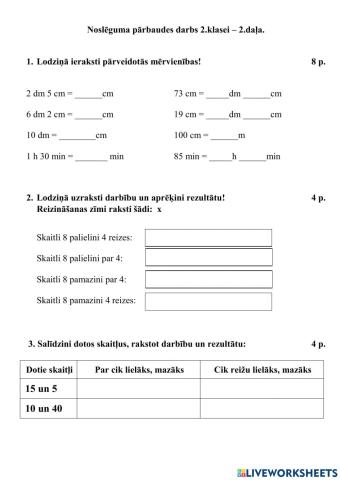 Pārbaudes darbs matemātikā - 2.daļa