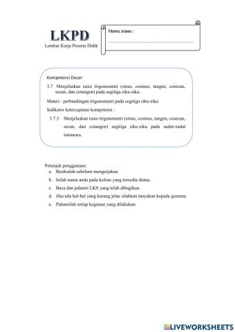 LKPD Interaktif Perbandingan Trigonometri