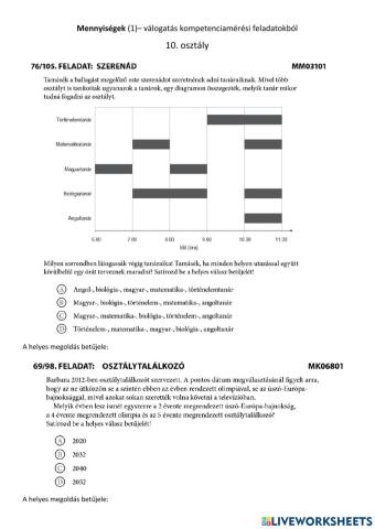 Mennyiségek - modellalkotás - 10 (válogatás)