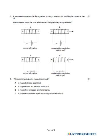 Magnetism Worksheet