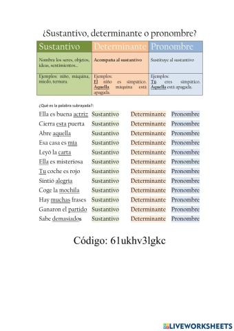 Sustantivo, determinante, pronombre