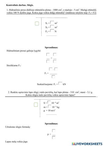 Kontrolinis darbas. Slėgis