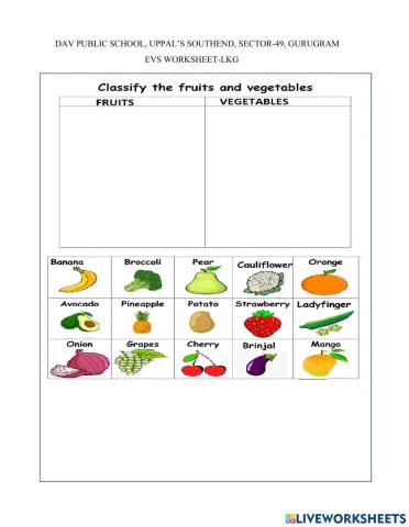 Classify fruits and vegetables