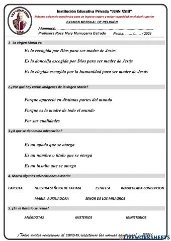 EXAMEN DE RELIGIÓN