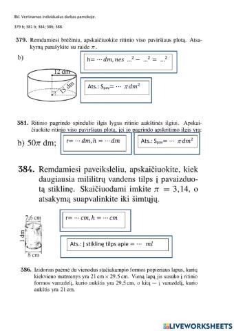 Sukinių paviršiaus plotas ir tūris.