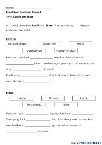 Konflik dan stress (Pendidikan Kesihatan Tahun 4)