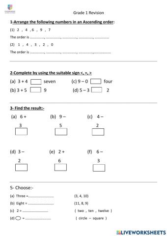 Grade 1 math revision