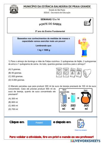 Semanas 13 e 14 - 5º ano - Matemática