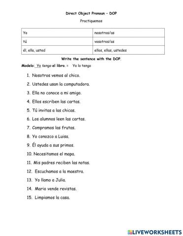 Direct Object Pronoun in Spanish Practice