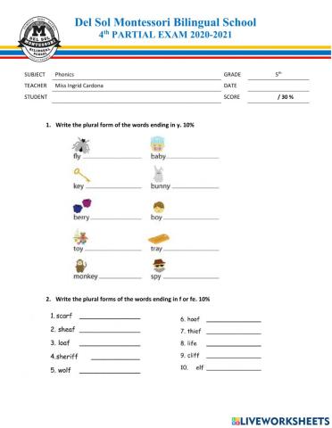 Phonics Exam IV Partial- 5th Grade