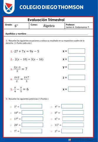 Examen mayo 6to Álgebra