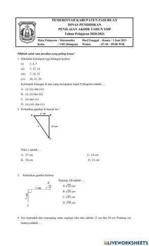 Pat matematika kelas 8