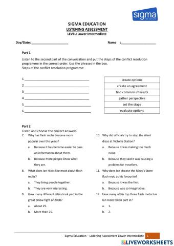 J2 Lower Int - Listening Assessment