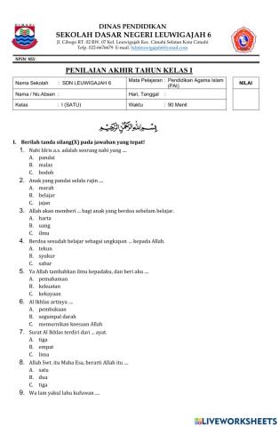 Soal PAT PAI Kelas 1