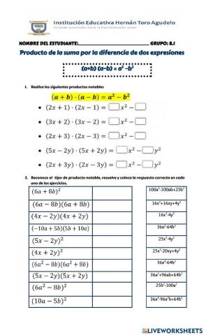 Producto de la suma por la diferencia de dos expresiones