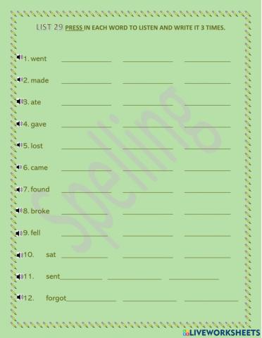 Past tense verbs repetition