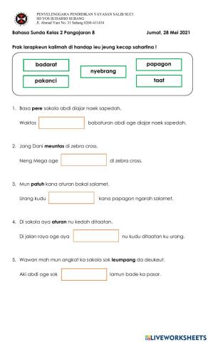 Latihan Bahasa Sunda-Masangkeun Kecap Saharti