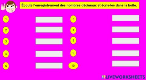 Écouter et écrire les nombres décimaux