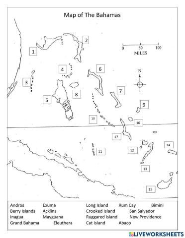 Label the map of The Bahamas