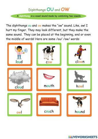 Diphthongs -ou- -ow- Worksheet - Phonics