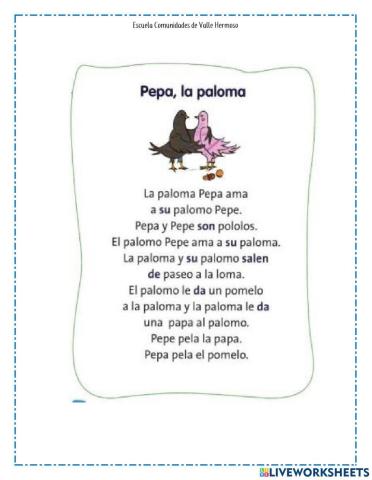 Comprensión de lectura letra P